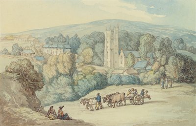 De kerk en het dorp St. Cue, Cornwall, c.1812 door Thomas Rowlandson